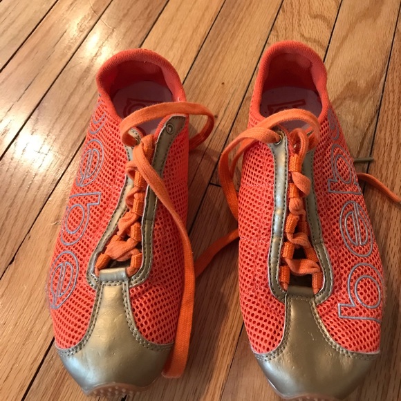 Bebe mesh orange and gold logo sneakers size 6 - Picture 4 of 5